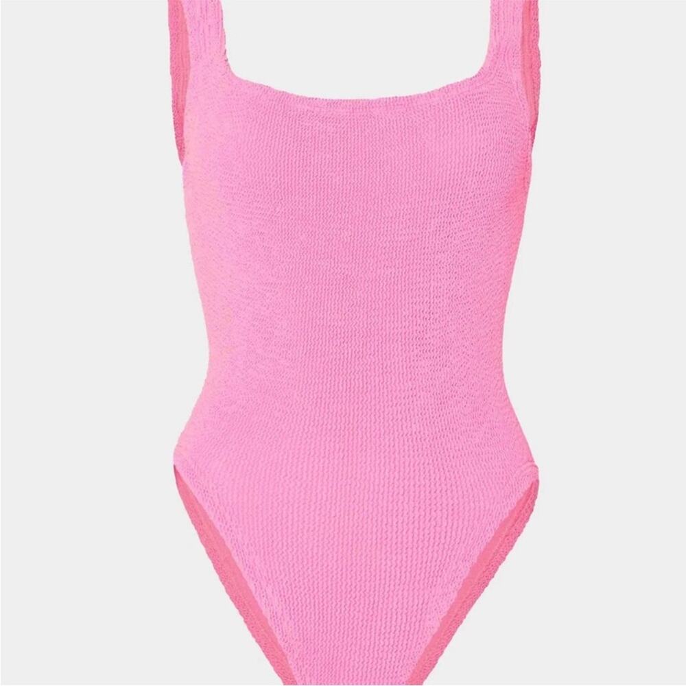 Hunza G Square Neck One Piece Swimsuit BUBBLEGUM Pink Monokini Crinkle OS - Picture 6 of 9